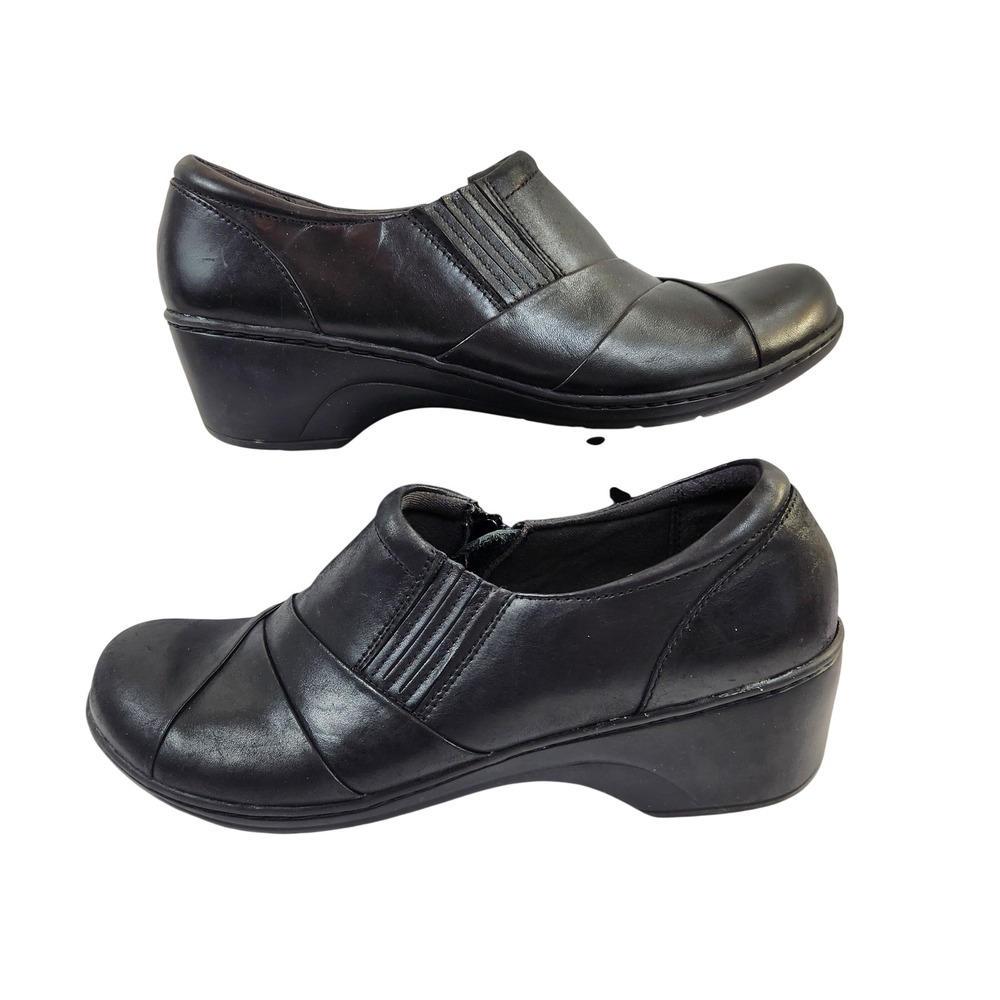 Clarks Channing Essa Black Leather Ankle Boots Womens‎ 12 M Side Zip Casual Shoe